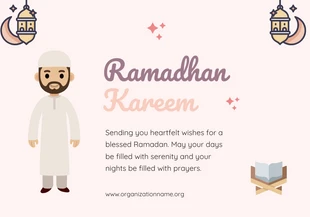 Free  Template: بطاقة تهنئة لشهر رمضان باللونين الأرجواني والوردي