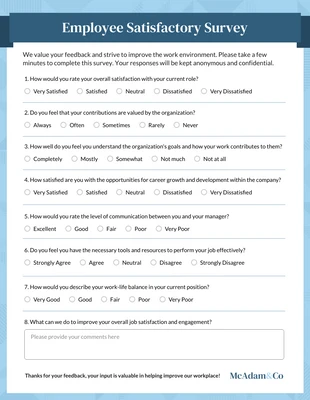 Free interactive Template: Modèle de formulaire d'enquête de satisfaction sur l'engagement des employés