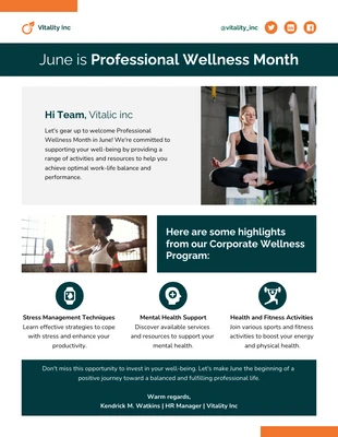 business  Template: Monat des beruflichen Wohlbefindens: E-Mail-Newsletter zum Corporate Well-Being-Programm