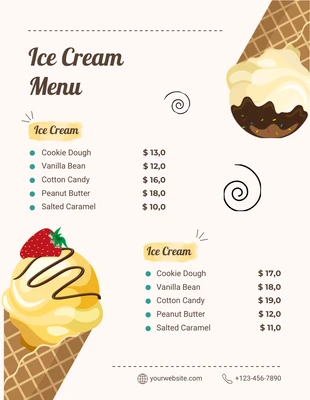 Free  Template: Menu Dessert Crème Glacée Illustration Moderne Beige