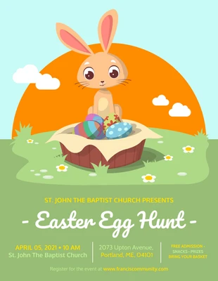 premium  Template: Folleto adorable de búsqueda de huevos de conejito de Pascua
