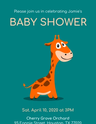 Free  Template: Convite de chá de bebê com girafa verde