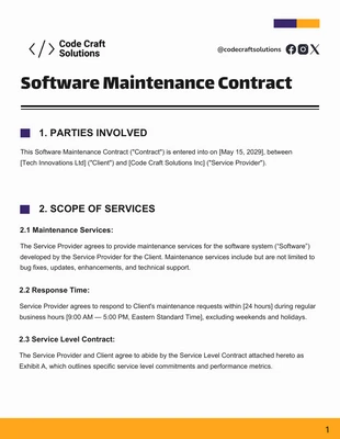 Free  Template: Plantilla de contrato de mantenimiento de software