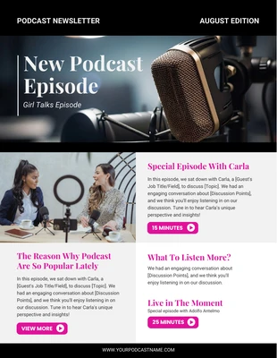 Free  Template: Black And Magenta Modern New Podcast Episode Email Newsletter