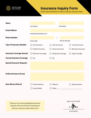 business  Template: Formulaires d'assurance simples jaunes et noirs