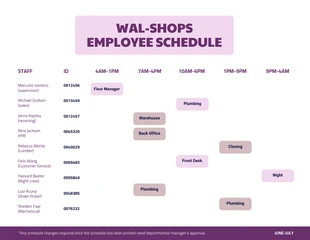 Free  Template: Einfacher rosa Zeitplan für Mitarbeiter