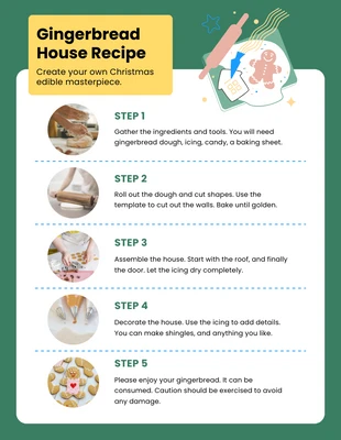 premium  Template: Step-by-Step Gingerbread House Recipe Christmas Infographic