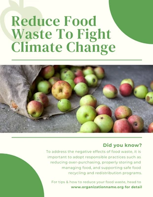 Free  Template: Beige und grünes minimalistisches Poster zur Klimaauswirkung von Lebensmittelabfällen