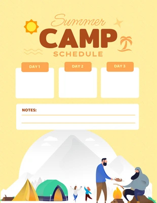Free  Template: Amarillo claro Ilustración simple Plantilla de horario de campamento de verano