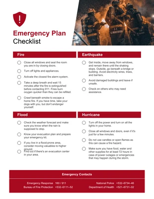 Free  Template: Plantilla del Plan de Emergencia