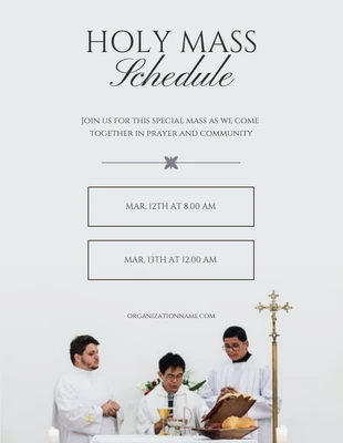 Free  Template: Elegant Minimal Mercury Holy Mass Schedule Poster Template (Modèle d'affiche pour l'horaire de la messe)