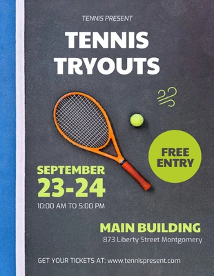Free  Template: Flyer des essais de tennis gris et vert