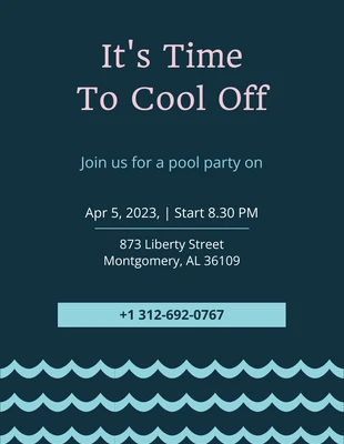 Pool Party Invitation Simple Blue Minimalist Waves