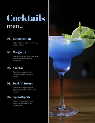 Free  Template: Black Simple Photo Cocktail Bar Menu