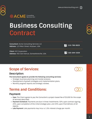 Free  Template: Modello di contratto di consulenza aziendale