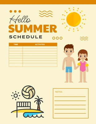 Free  Template: Light Yellow Cute Illustration Summer Schedule Template