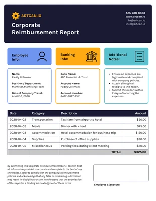 Free interactive Template: Plantilla de informe de reembolso