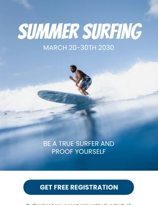 Free  Template: White Modern Summer Event Boletim informativo sobre surfe