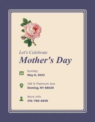 Free  Template: Retro Violet & Cream Mother's Day Flyer