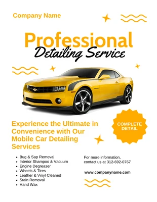 Free  Template: White And Yellow Modern Detailing Car Service Flyer