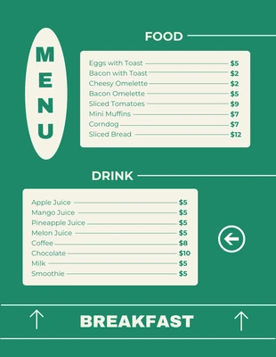 Free  Template: قائمة إفطار بسيطة باللونين الأخضر والبيج