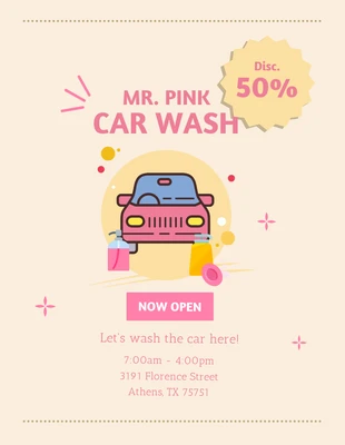 Free  Template: Poster de lavage de voiture rose et crème