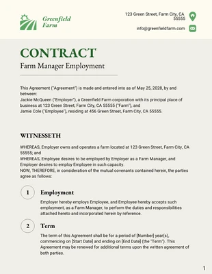 Free  Template: Farm Manager Employment Contract Template