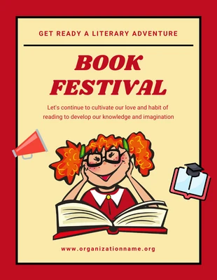 Free  Template: Pôster Festival de livro de leitura de ilustração clássica vermelha e amarela