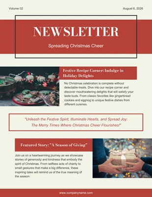 Free  Template: Moderner Weihnachts-Newsletter in Beige und Rot