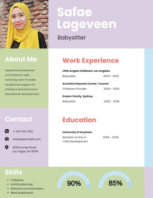 Free  Template: Light Colorful Babysitter Resume