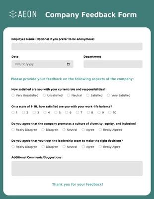 Free interactive Template: Formulario de feedback de la empresa personalizable.