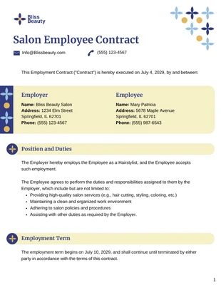 Free  Template: Modèle de contrat d'employé de salon