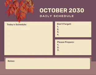 Free  Template: Modèle d'emploi du temps journalier d'octobre simple et floral violet foncé