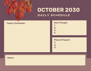 Free  Template: Modello di programma giornaliero di ottobre semplice e floreale di colore viola scuro