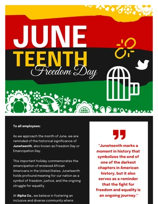 Free  Template: Juneteenth Freedom Day: E-Mail-Newsletter des Unternehmens