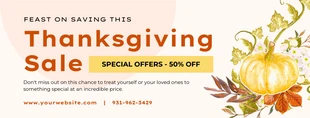Free  Template: Bannière de vente de Thanksgiving en forme de citrouille à la pêche douce et à l'aquarelle