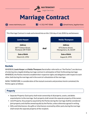 Free  Template: Marriage Contract Template