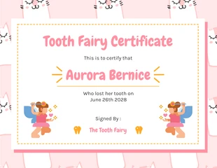Free  Template: Certificado de hada de los dientes con patrón moderno lindo rosa claro