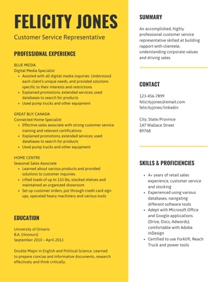 Free  Template: Yellow Simple Resume