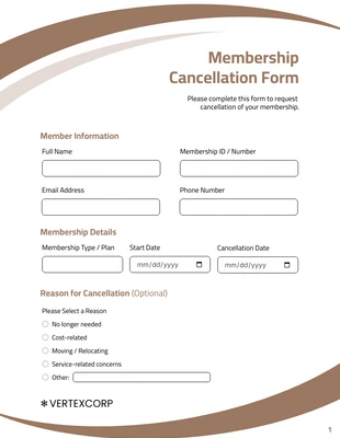 Free interactive Template: Membership Cancellation Form Template