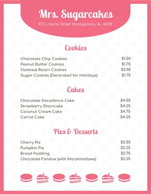 Free  Template: White And Pink Simple Bakery Menu