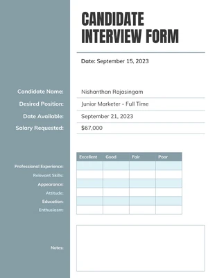 Free  Template: Formulário de entrevista com o candidato
