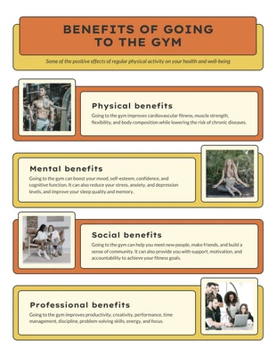 Free  Template: Principales beneficios de los entrenamientos en el gimnasio: infografía sobre fitness