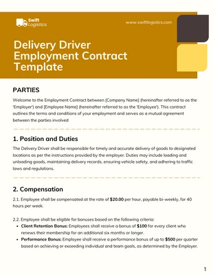 premium  Template: Modelo de contrato de trabalho de motorista de entrega