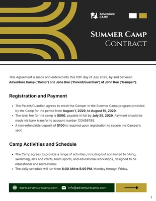 Free  Template: Summer Camp Contract Template