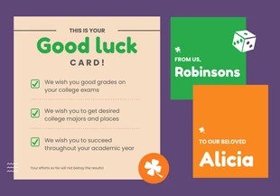 Free  Template: Green, Orange and Cream Good Luck Card with Wishes