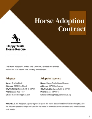 Free  Template: Modèle de contrat d'adoption de chevaux