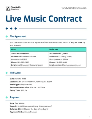 Free  Template: Live Music Contract Template