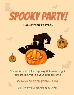 Free  Template: Convite Cream Spooky Party Hallowen