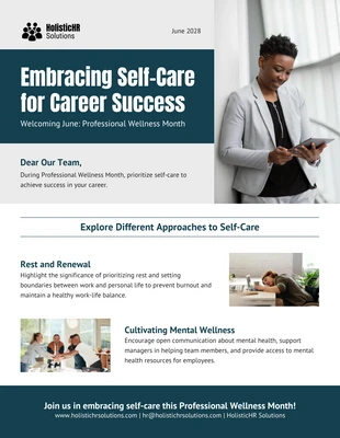 Free  Template: Abbracciare la cura di sé per la newsletter via email del mese del benessere professionale